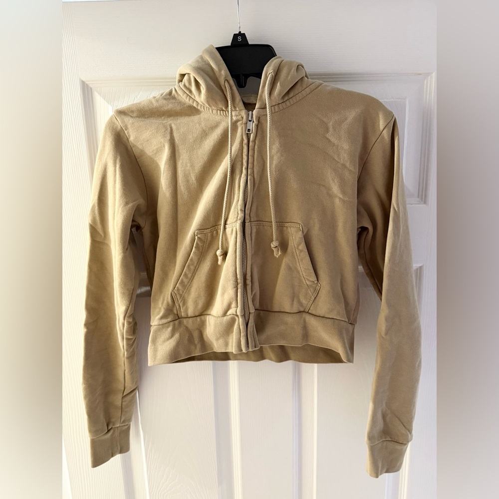 John Galt tan cropped hoodie